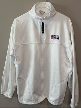 Vintage 90s Team USA Olympic Jacket White Fleece Made USA Size L VTG